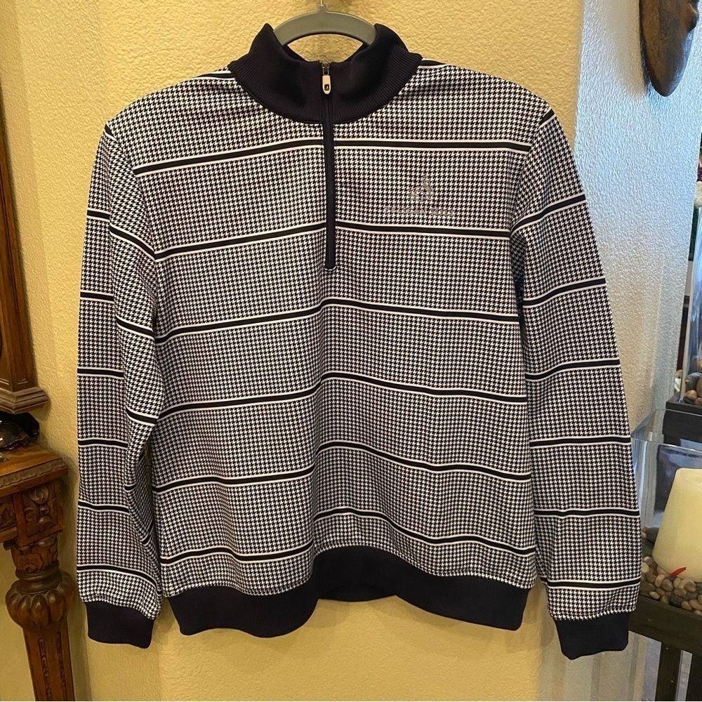 FOOTJOY Women Navy Houndstooth Pelican Hill Embroidery 1/4 Zip Sweater-Medium